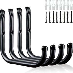 Metal Wall Hooks for Hanging Heavy Duty, 6Pcs Garage Organization and Storage Hook for Extension Cord Tool Coat Backpack Bag, Large Utility J Hooks, Black Wall Mount Hanges for Outdoor Indoor - Image 1
