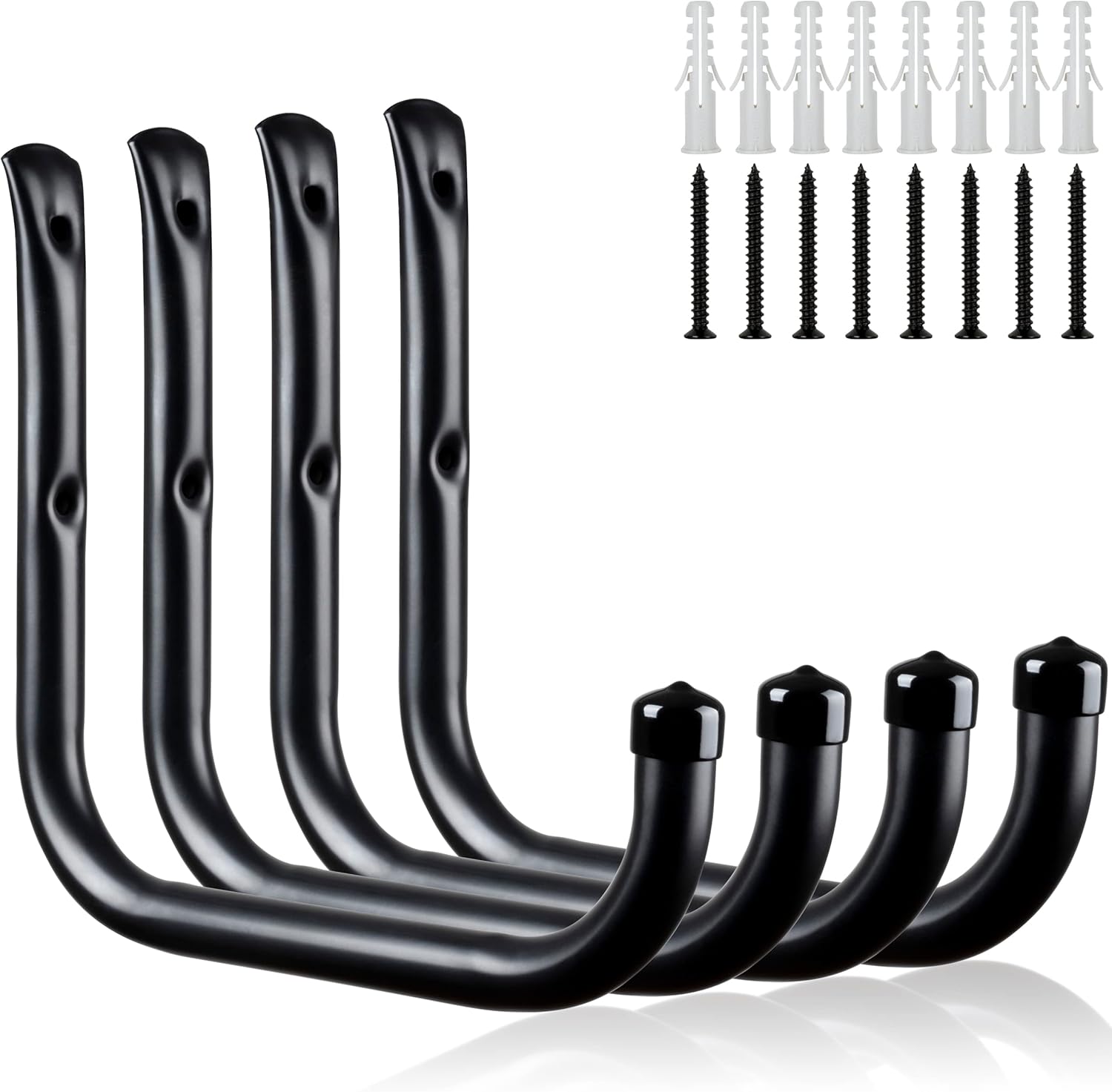 Metal Wall Hooks for Hanging Heavy Duty, 6Pcs Garage Organization and Storage Hook for Extension Cord Tool Coat Backpack Bag, Large Utility J Hooks, Black Wall Mount Hanges for Outdoor Indoor - Image 1