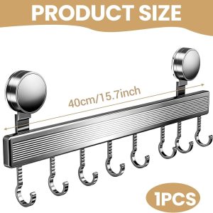 Rack, 40cm Kitchen Hanging Rail with Suction Cup Mount, No Drilling Installation, 8 Removable Hooks, Sturdy Holder for Spoons, Mugs, Towels and - Image 2