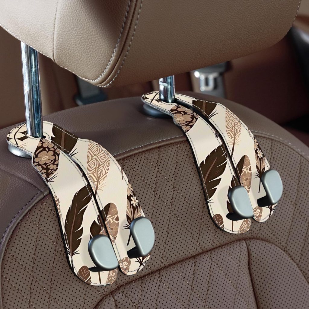 Purse Hook for Car - Universal Premium Stitched Leather and Aluminum-Magnesium Alloy Double Car Seat Back Storage Hook for Purses, Handbags, Bags (2 Pack),Black