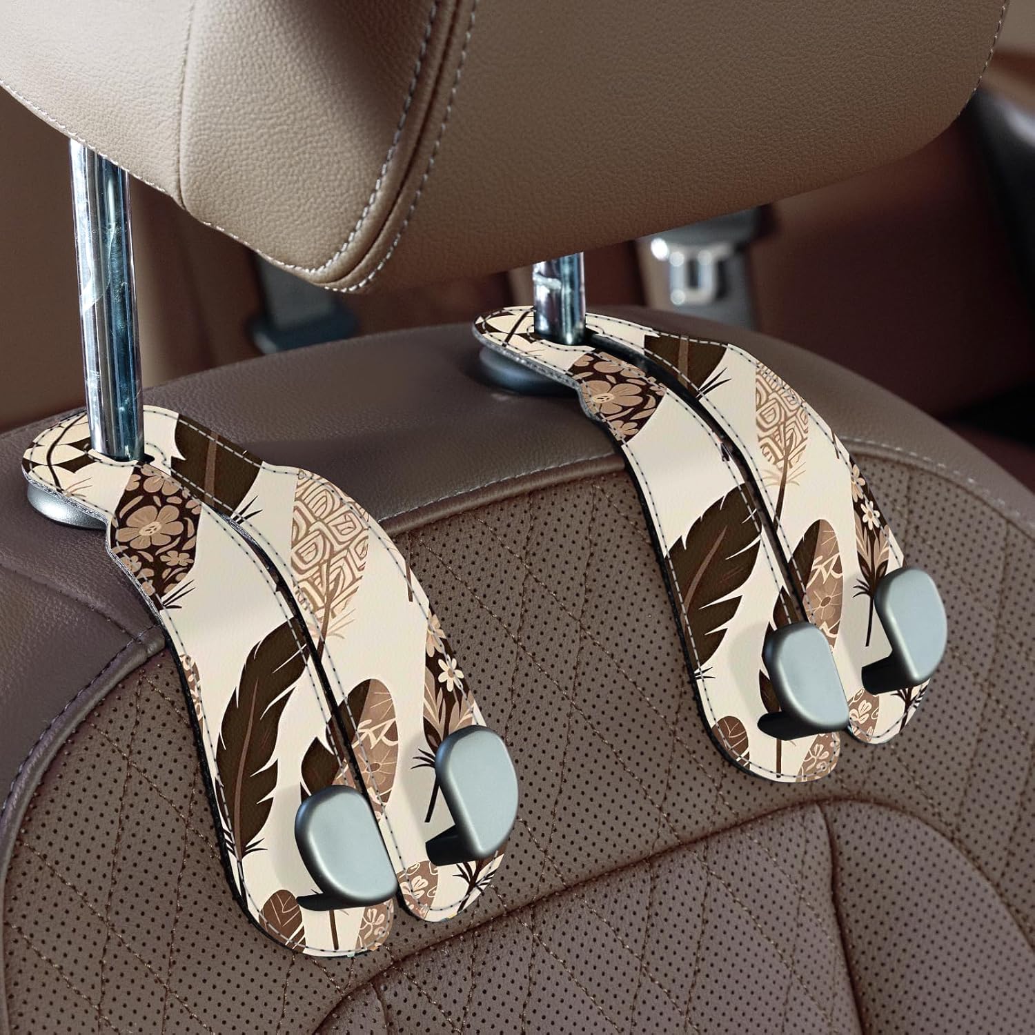 Purse Hook for Car - Universal Premium Stitched Leather and Aluminum-Magnesium Alloy Double Car Seat Back Storage Hook for Purses, Handbags, Bags (2 Pack),Black - Image 2