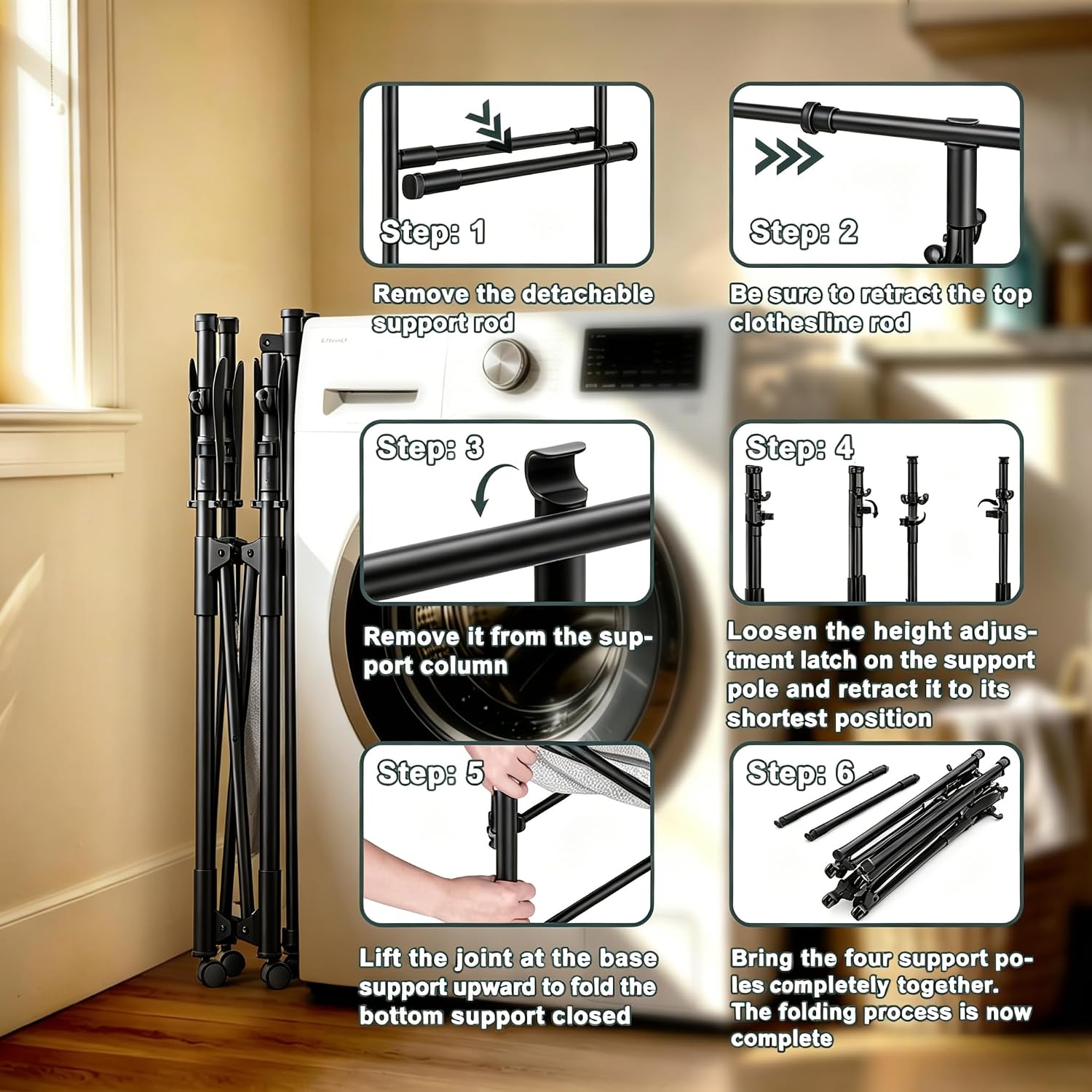 Double-Rod Rolling Clothes Drying Rack - Image 3