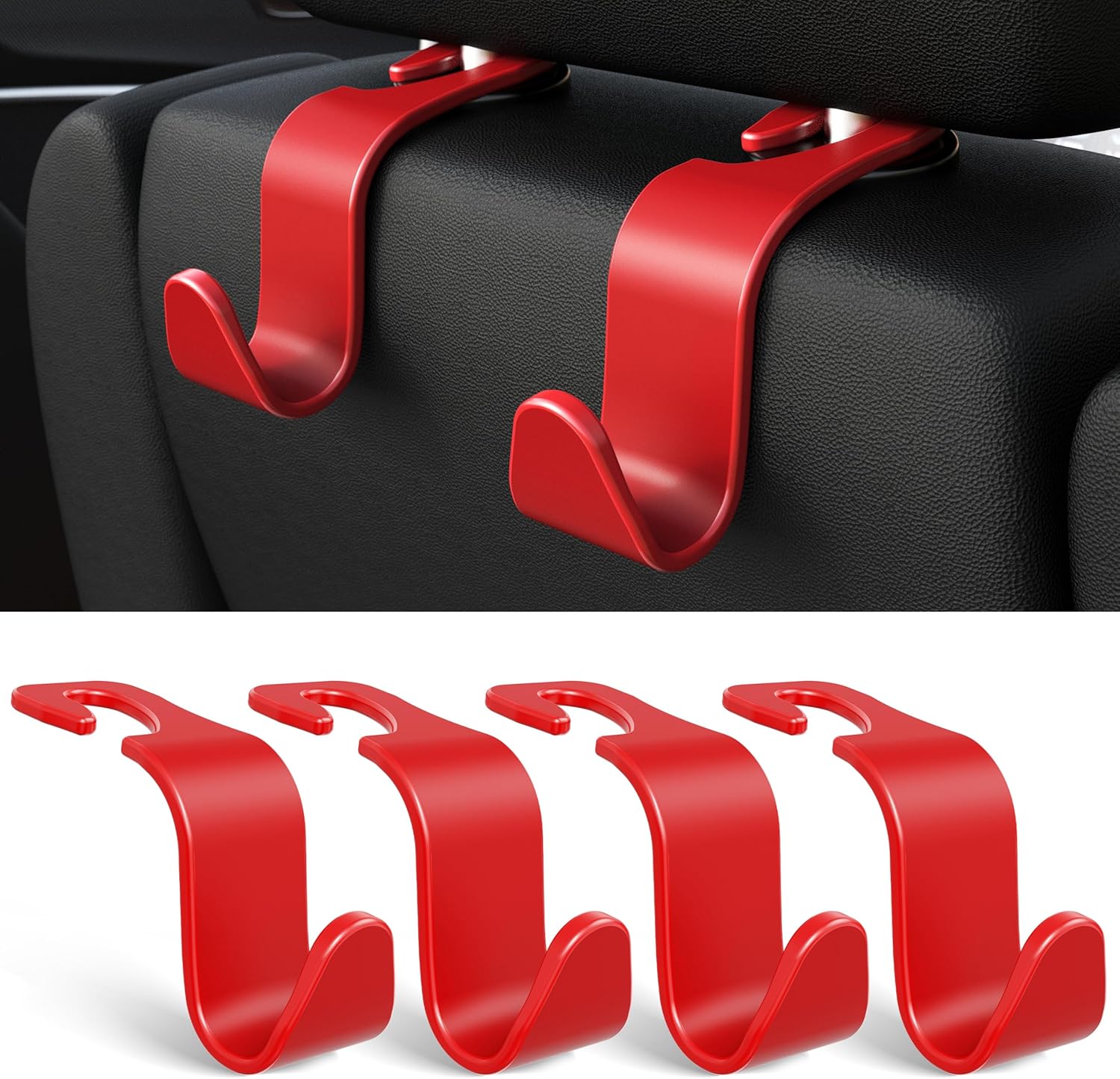 Car Seat Headrest Hook 4 Pack Hanger Storage Organizer Universal for Handbag Purse Coat fit Universal Vehicle Car Black S Type - Image 8