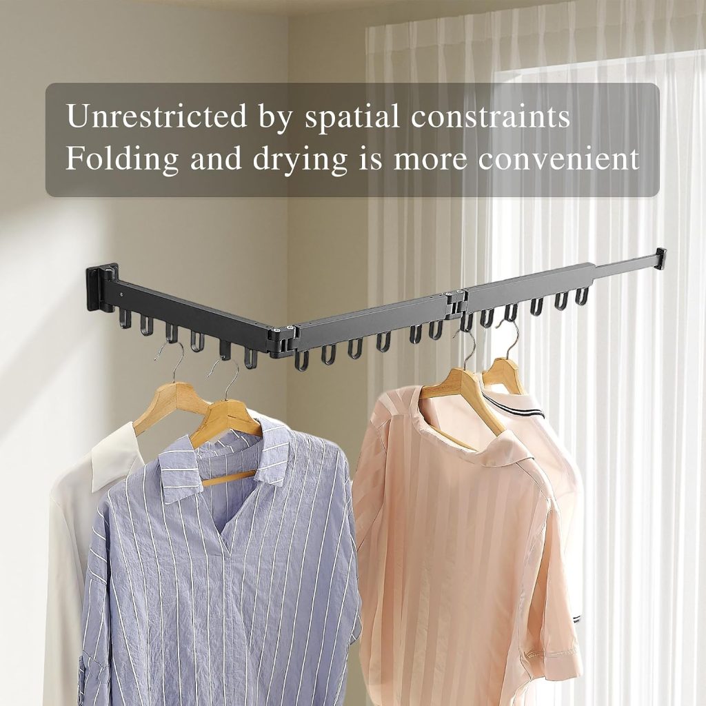 Wall-Mounted Folding Clothes Drying Rack with Swivel Hooks