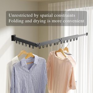 Wall-Mounted Folding Clothes Drying Rack with Swivel Hooks - Image 6