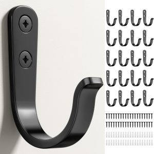 10Pcs Wall Hooks for Bathroom, Kitchen, Closet, and Garage - Black Metal Hooks for Hanging Coats, Towels, Hats, Keys, Bags, and Coffee Cups - Holds Up to 40 lbs | for Bathroom, Kitchen, Closet, and Garage, for Hanging Coats, Towels - Image 4
