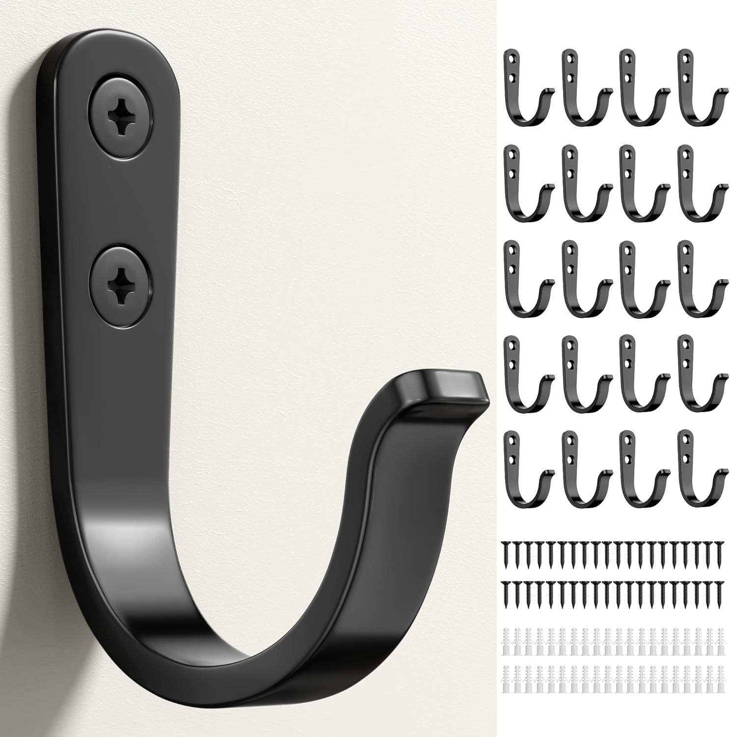 10Pcs Wall Hooks for Bathroom, Kitchen, Closet, and Garage - Black Metal Hooks for Hanging Coats, Towels, Hats, Keys, Bags, and Coffee Cups - Holds Up to 40 lbs | for Bathroom, Kitchen, Closet, and Garage, for Hanging Coats, Towels - Image 4