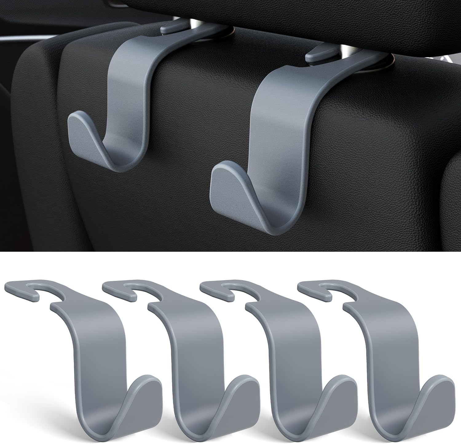 Car Seat Headrest Hook 4 Pack Hanger Storage Organizer Universal for Handbag Purse Coat fit Universal Vehicle Car Black S Type - Image 1
