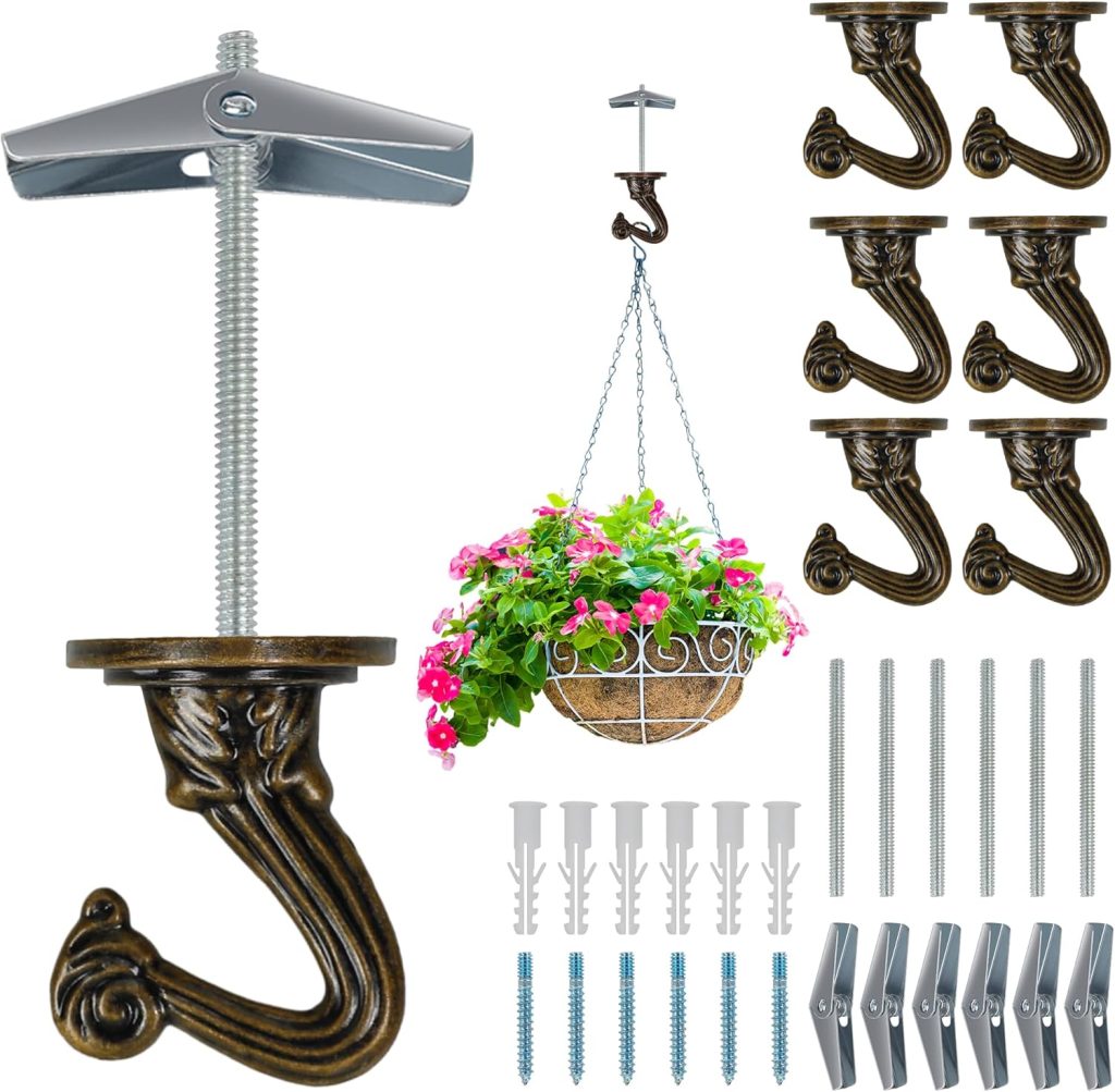 6 pcs Ceiling Hooks for Hanging Plants,Hanging Hanging Lights Metal Small Hooks,Indoor Outdoor Wall Heavy Duty Plant Hanger Swag Hook