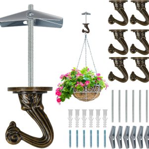 6 pcs Ceiling Hooks for Hanging Plants,Hanging Hanging Lights Metal Small Hooks,Indoor Outdoor Wall Heavy Duty Plant Hanger Swag Hook - Image 1