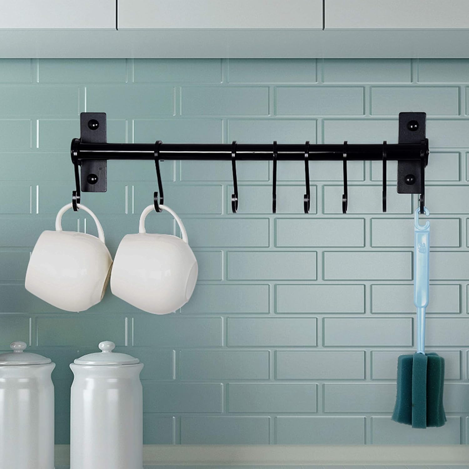 Rack - Pots and Pans Hanging Rack Rail with 8 Hooks, Pot Hangers for Kitchen, Wall Mounted, Black - Image 4