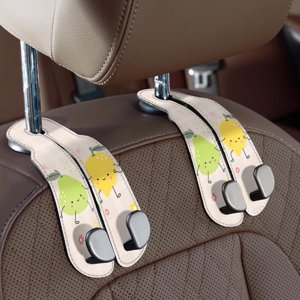 Purse Hook for Car - Universal Premium Stitched Leather and Aluminum-Magnesium Alloy Double Car Seat Back Storage Hook for Purses, Handbags, Bags (2 Pack),Black