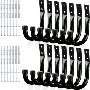 Metal Wall Hooks for Hanging Heavy Duty, 6Pcs Garage Organization and Storage Hook for Extension Cord Tool Coat Backpack Bag, Large Utility J Hooks, Black Wall Mount Hanges for Outdoor Indoor - Image 2