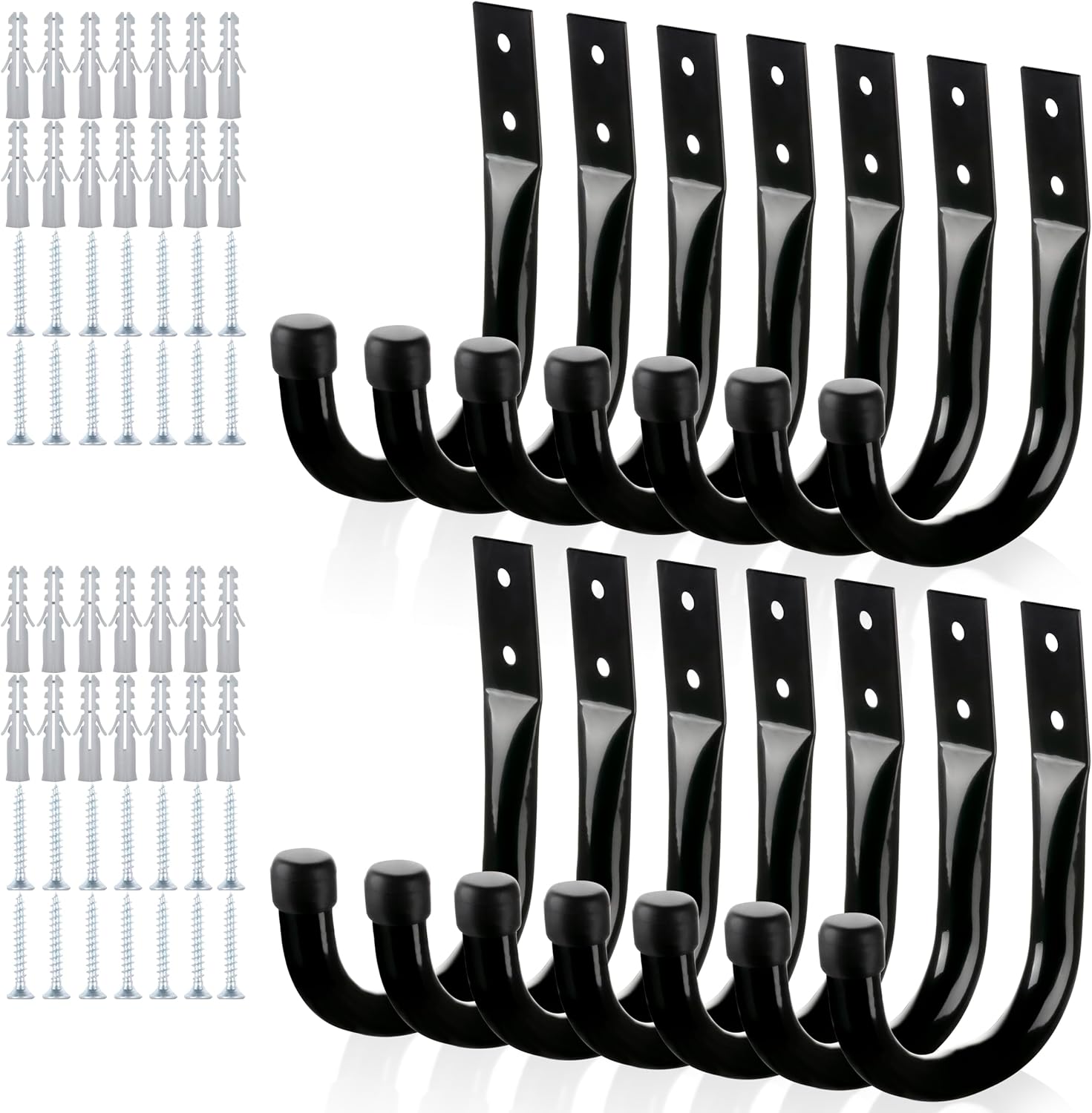 Metal Wall Hooks for Hanging Heavy Duty, 6Pcs Garage Organization and Storage Hook for Extension Cord Tool Coat Backpack Bag, Large Utility J Hooks, Black Wall Mount Hanges for Outdoor Indoor - Image 2
