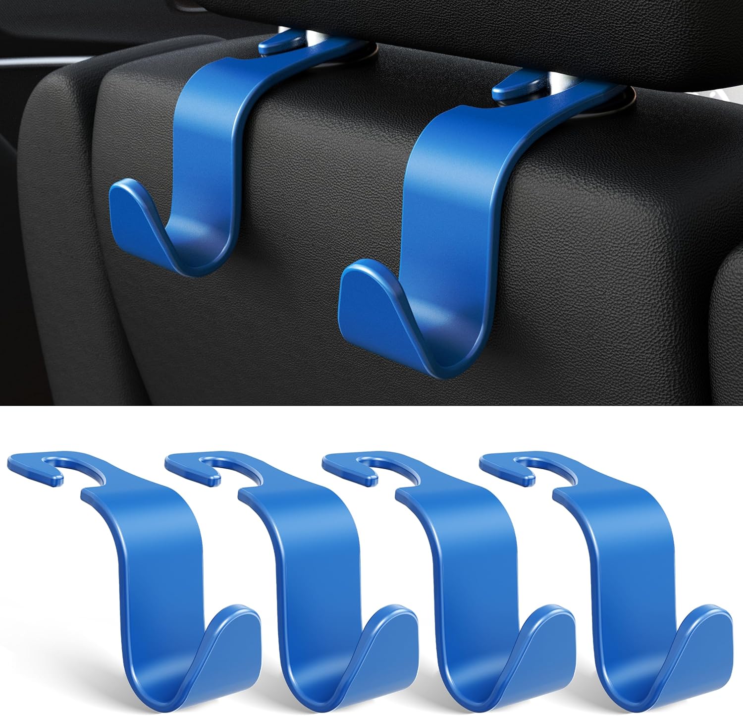 Car Seat Headrest Hook 4 Pack Hanger Storage Organizer Universal for Handbag Purse Coat fit Universal Vehicle Car Black S Type - Image 4