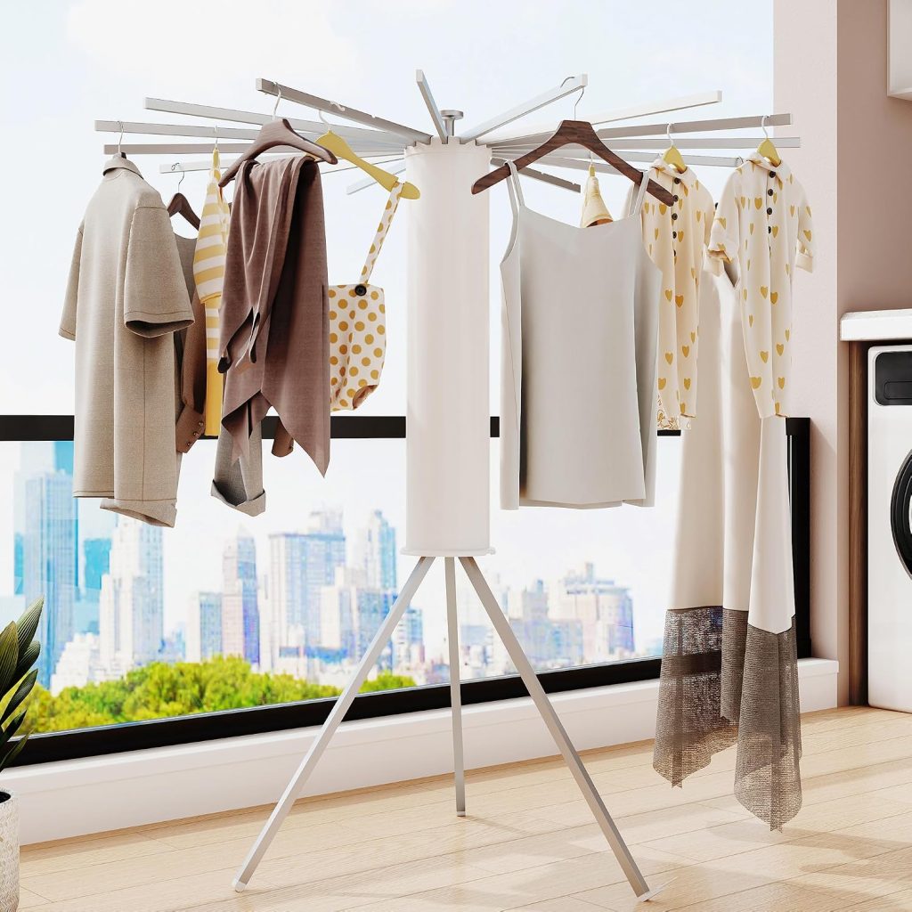 Sixteen-Arm Floor-Standing Clothes Drying Rack