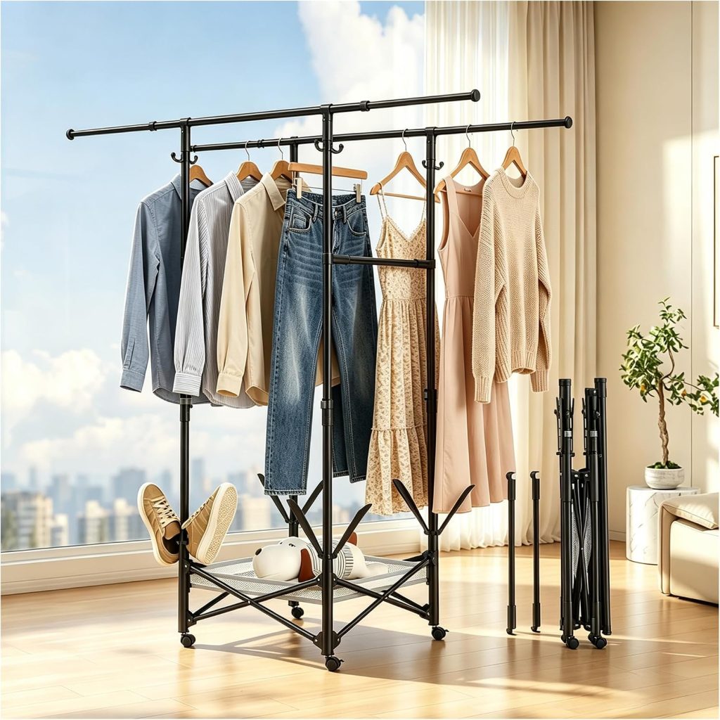 Double-Rod Rolling Clothes Drying Rack
