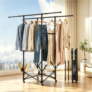 Double-Rod Rolling Clothes Drying Rack - Image 1