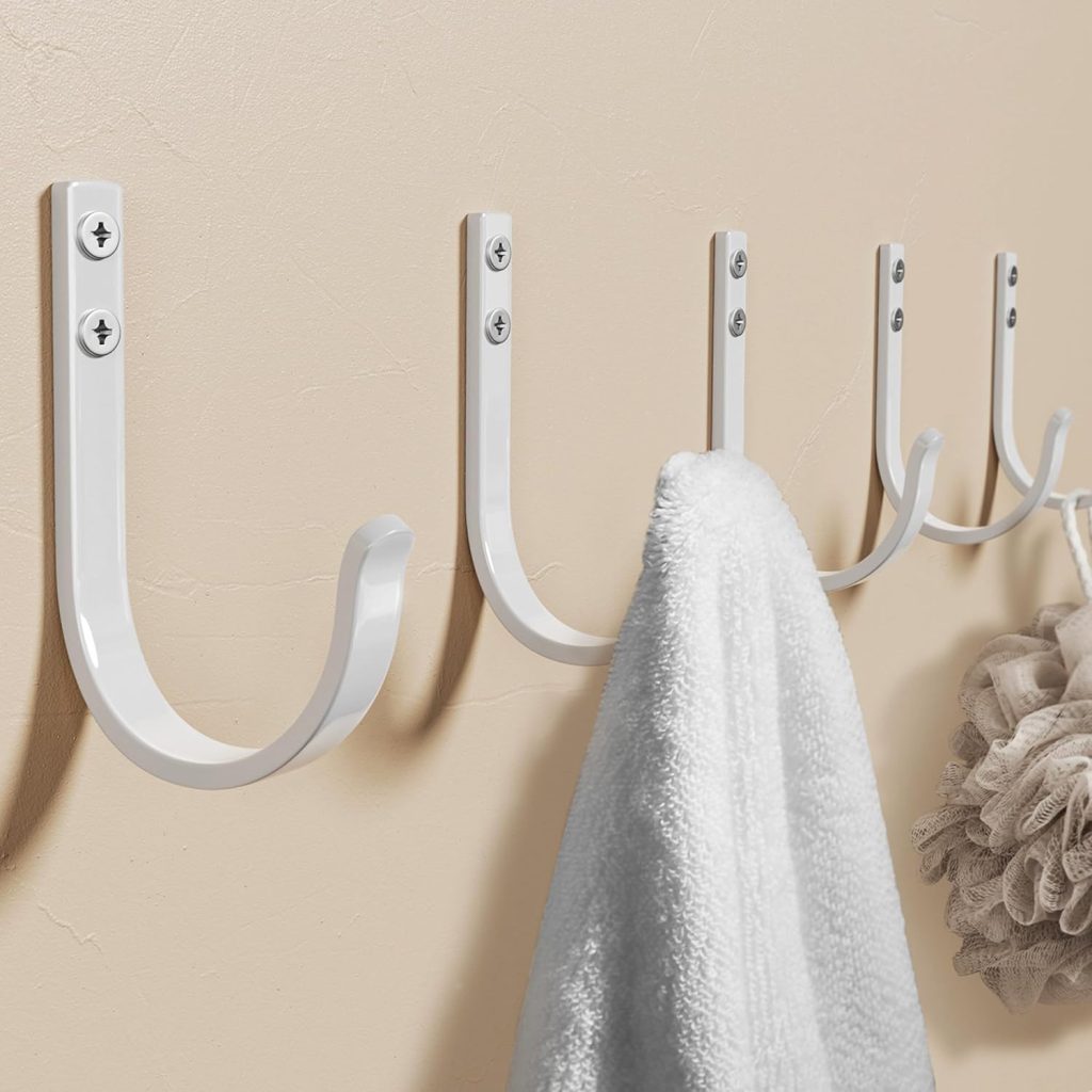 Wall Hooks for Hanging Towel/Coat - 22LB Screw in Metal Hanger Wall Mount, for Outdoor, Closet, Door, Bathrooms, for Backpack, Robe, Black 5 Pack