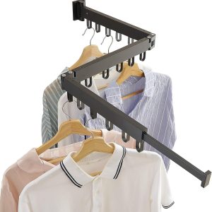 Wall-Mounted Folding Clothes Drying Rack with Swivel Hooks - Image 1
