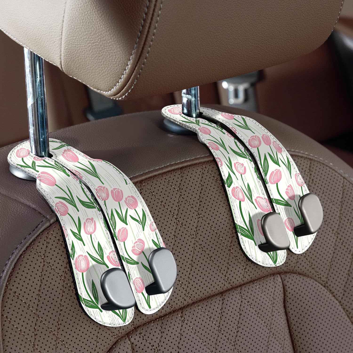 Purse Hook for Car - Universal Premium Stitched Leather and Aluminum-Magnesium Alloy Double Car Seat Back Storage Hook for Purses, Handbags, Bags (2 Pack),Black - Image 12