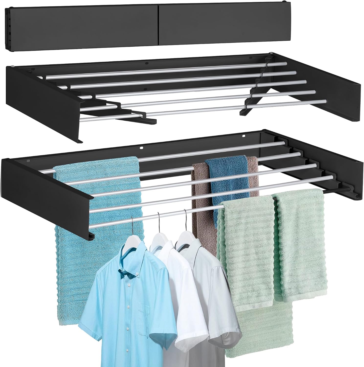 Wall-Mounted Folding Clothes Drying Rack with Five Rods - Image 1