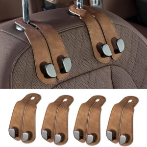 Purse Hook for Car - Universal Premium Stitched Leather and Aluminum-Magnesium Alloy Double Car Seat Back Storage Hook for Purses, Handbags, Bags (2 Pack),Black - Image 8