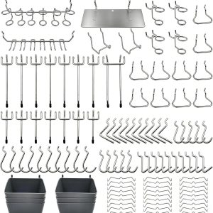 Hooks Assortment with Pegboard Bins, Peg Locks, for Organizing Various Tools, 140 Piece - Image 1