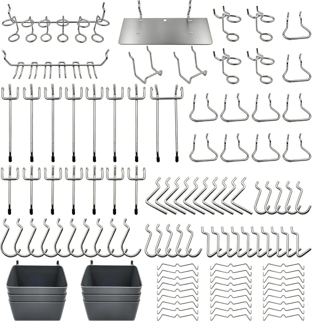 Hooks Assortment with Pegboard Bins, Peg Locks, for Organizing Various Tools, 140 Piece