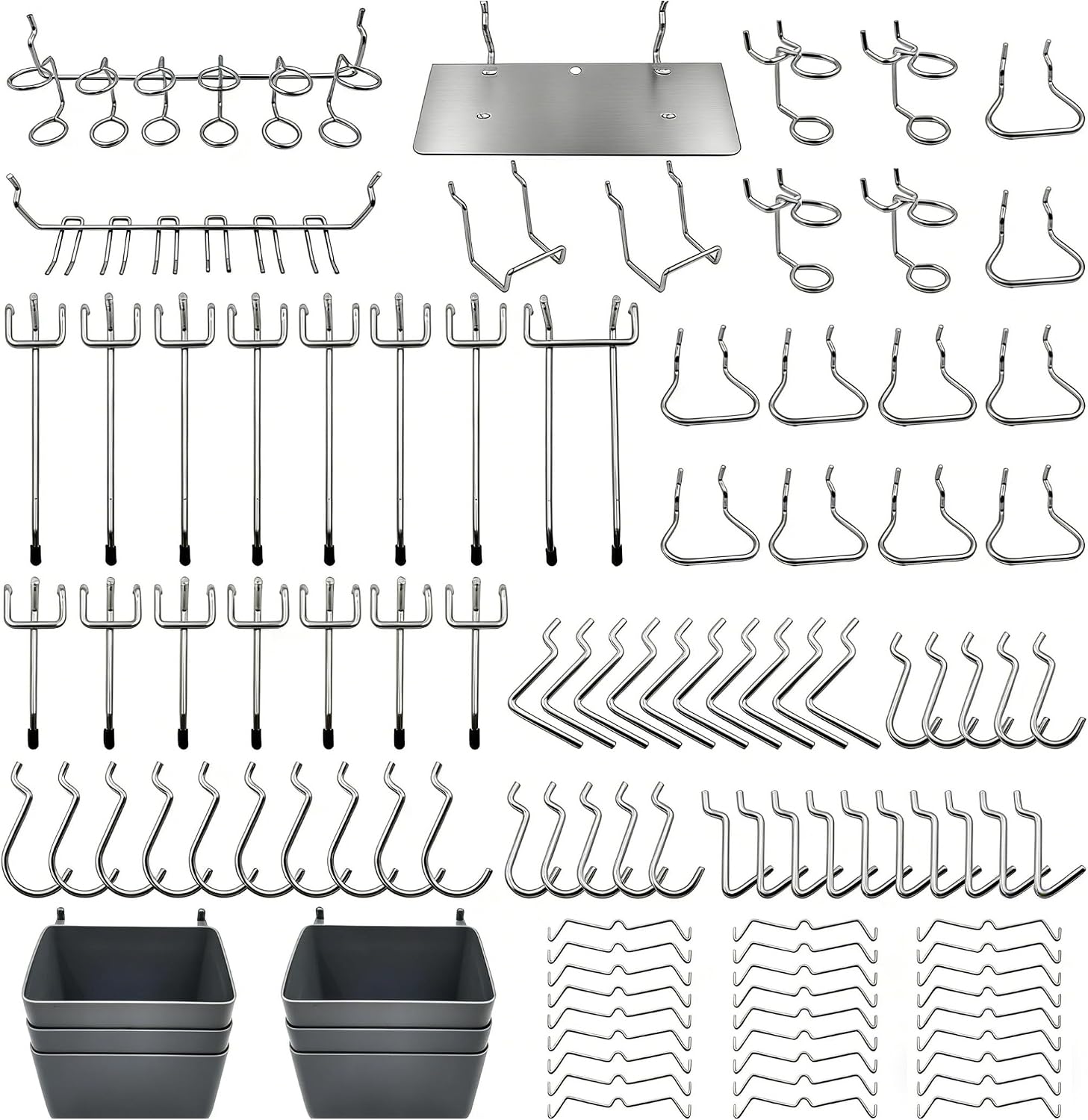 Hooks Assortment with Pegboard Bins, Peg Locks, for Organizing Various Tools, 140 Piece - Image 1