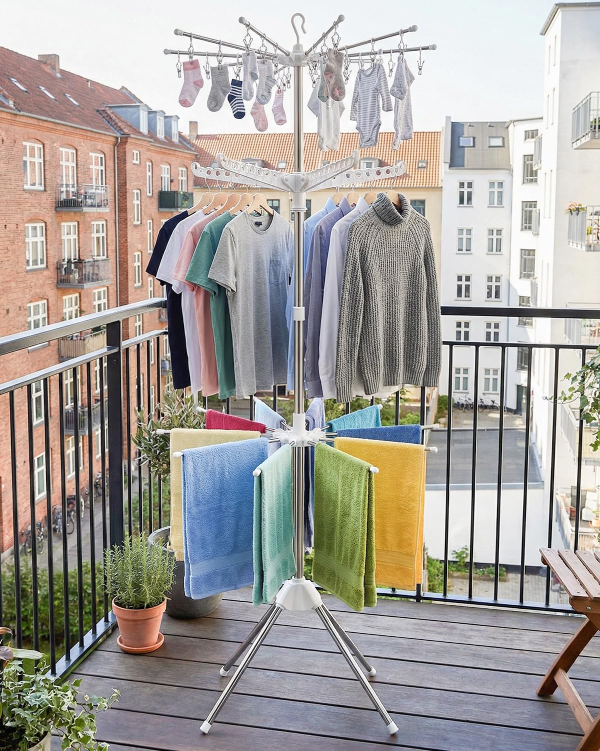 Three-Tier Rotating Portable Clothes Drying Rack - Image 2