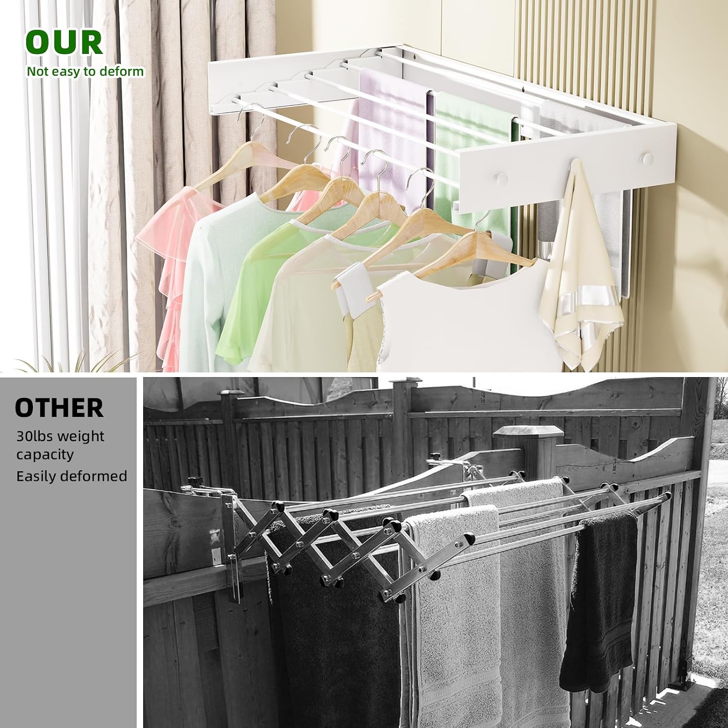 White Wall-Mounted Hidden Clothes Drying Rack, 32 in - Image 4