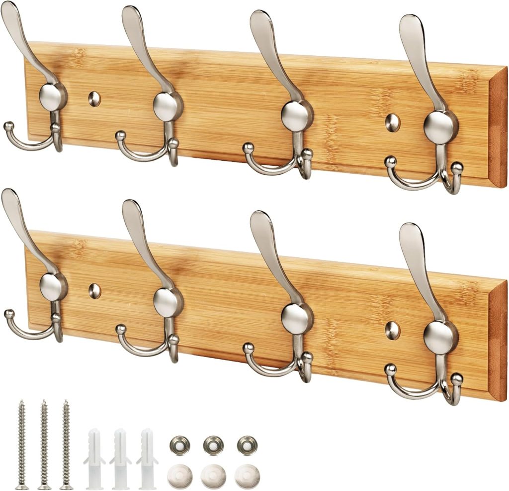 Coat Hooks for Wall - Stainless Steel Coat Racks (2 Pack) - Heavy Duty Coat Hook Wall Mounted - Premium Design Rust Free Coat Hanger for Clothes (Wooden Nickel)