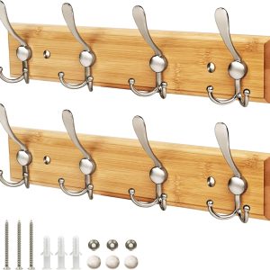 Coat Hooks for Wall - Stainless Steel Coat Racks (2 Pack) - Heavy Duty Coat Hook Wall Mounted - Premium Design Rust Free Coat Hanger for Clothes (Wooden Nickel) - Image 3