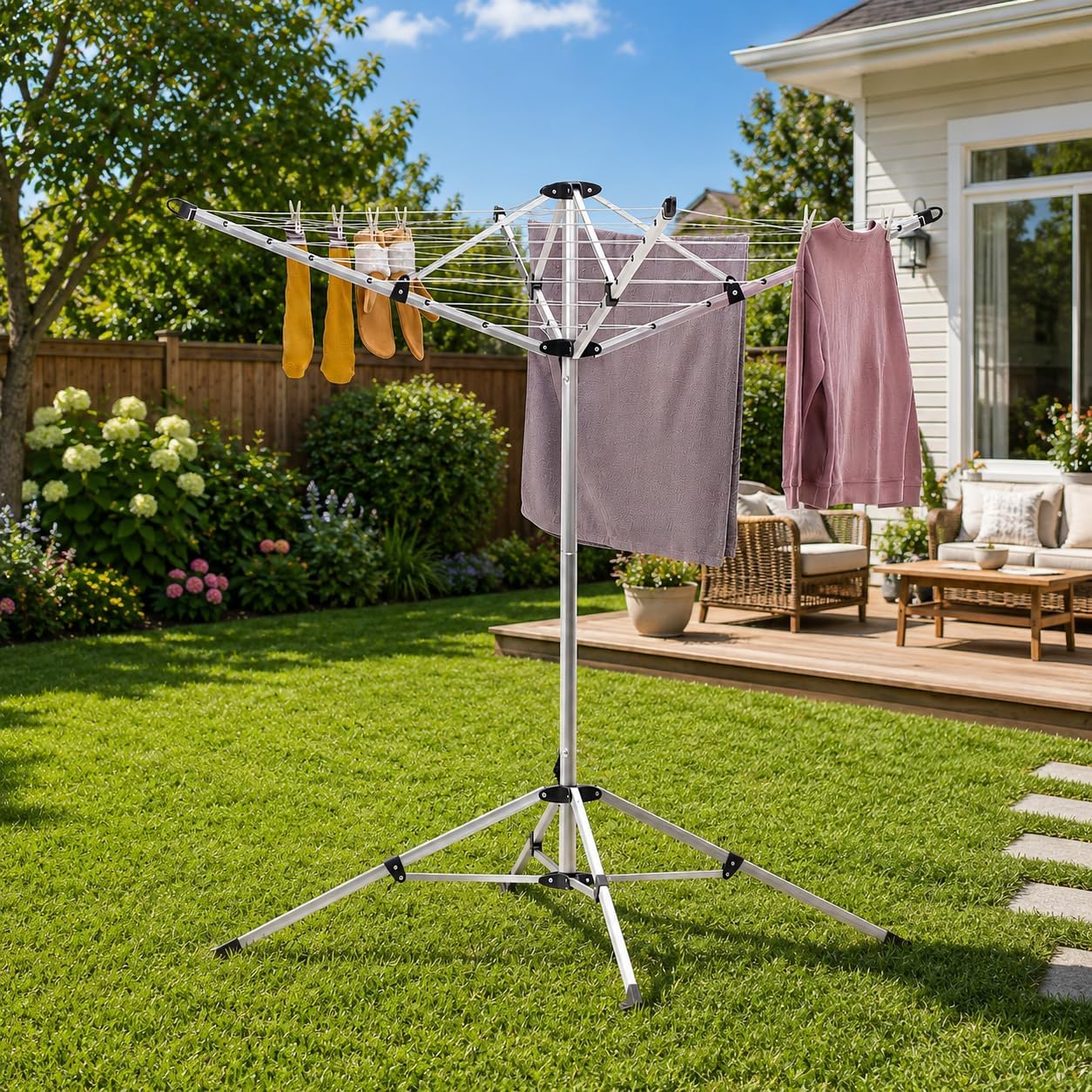 Foldable Outdoor Rotary Clothes Drying Rack, 65 ft - Image 4
