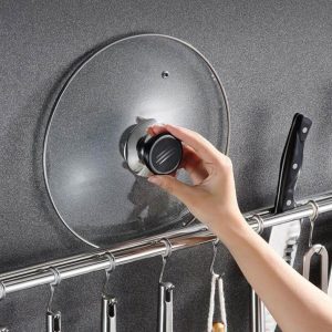Rack Stainless Steel Rail Hanger Rod Wall Mounted Pot Pan Lid Holder Cookware Storage Organizer with Sliding Hooks for Kitchen Bathroom - Image 3
