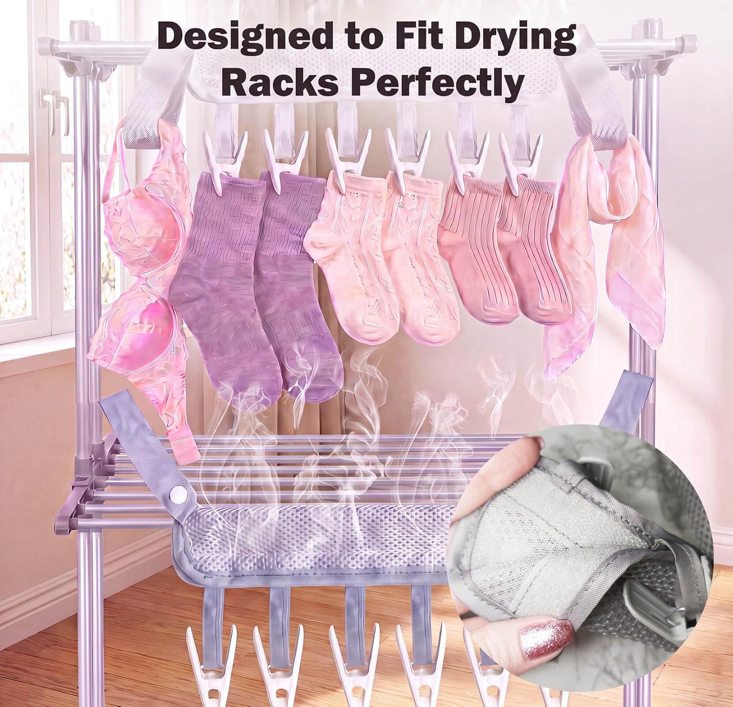 Foldable Mesh Laundry Drying Rack with Clips - Image 3