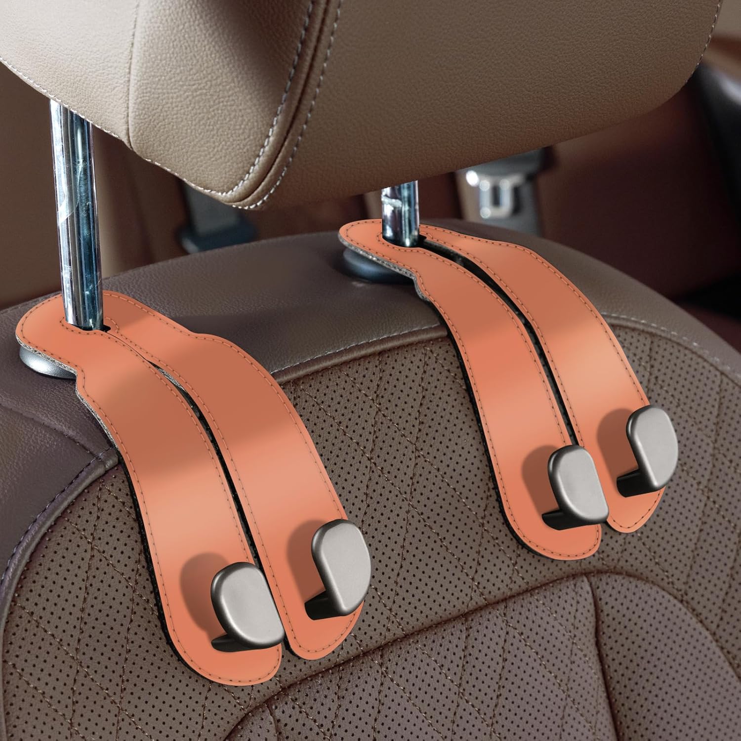 Purse Hook for Car - Universal Premium Stitched Leather and Aluminum-Magnesium Alloy Double Car Seat Back Storage Hook for Purses, Handbags, Bags (2 Pack),Black - Image 16