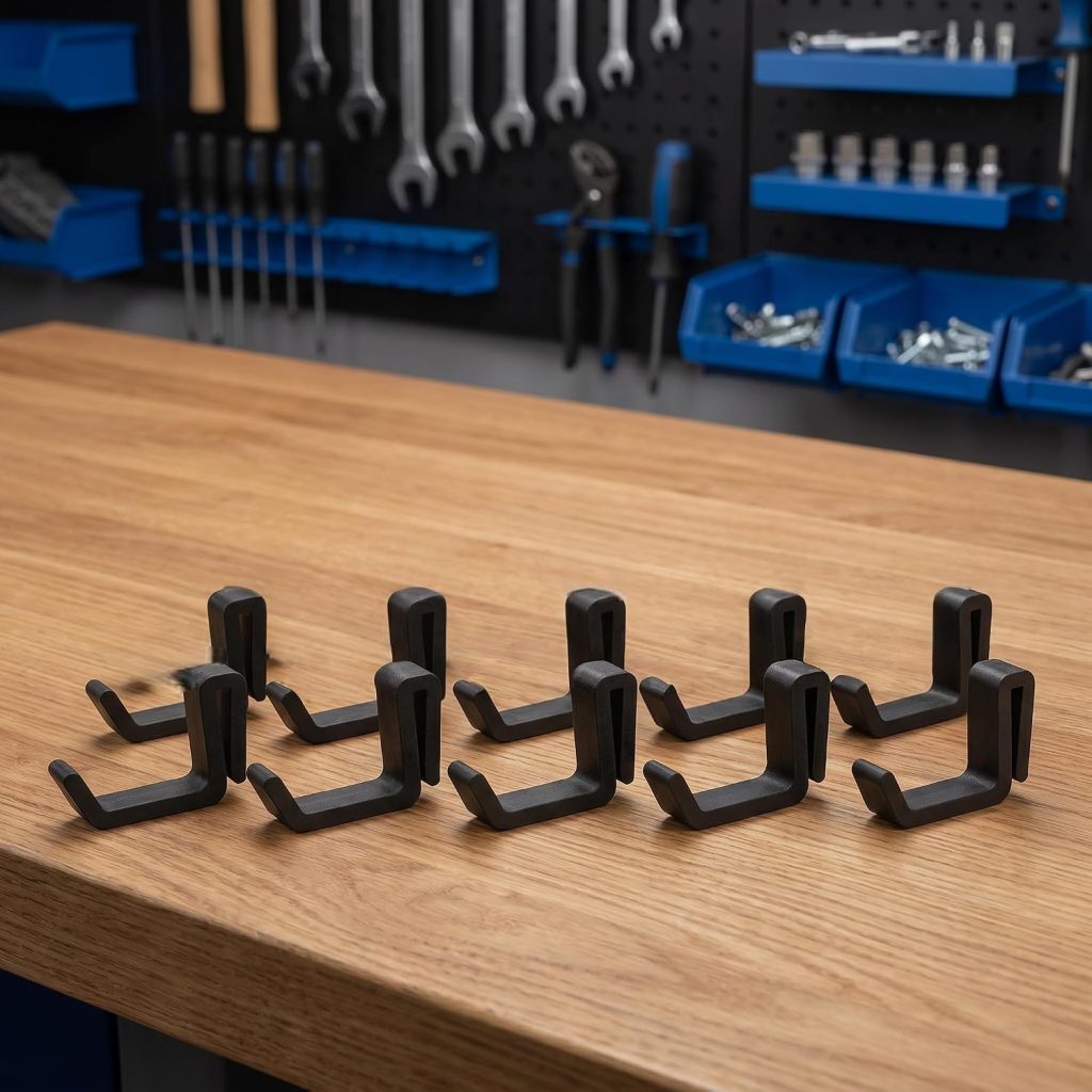 10Pack Pegboard Hooks | Black Plastic Wall-Mounted Tool Organizer | Easy Installation for Desk Tidiness & Space Efficiency | Sleek Design with