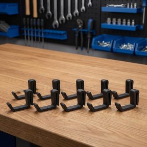 10Pack Pegboard Hooks | Black Plastic Wall-Mounted Tool Organizer | Easy Installation for Desk Tidiness & Space Efficiency | Sleek Design with - Image 1