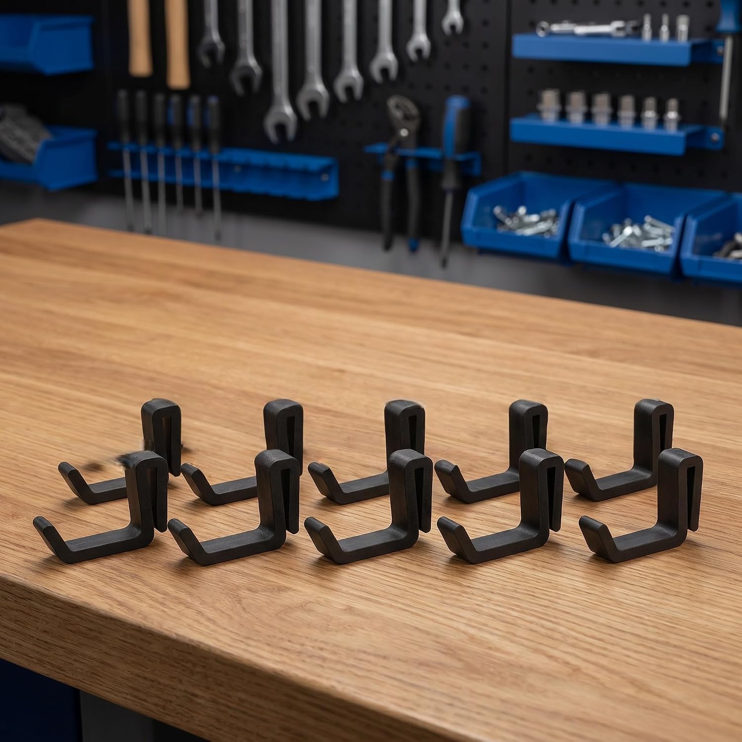 10Pack Pegboard Hooks | Black Plastic Wall-Mounted Tool Organizer | Easy Installation for Desk Tidiness & Space Efficiency | Sleek Design with - Image 1