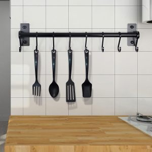 Rack - Pots and Pans Hanging Rack Rail with 8 Hooks, Pot Hangers for Kitchen, Wall Mounted, Black - Image 5