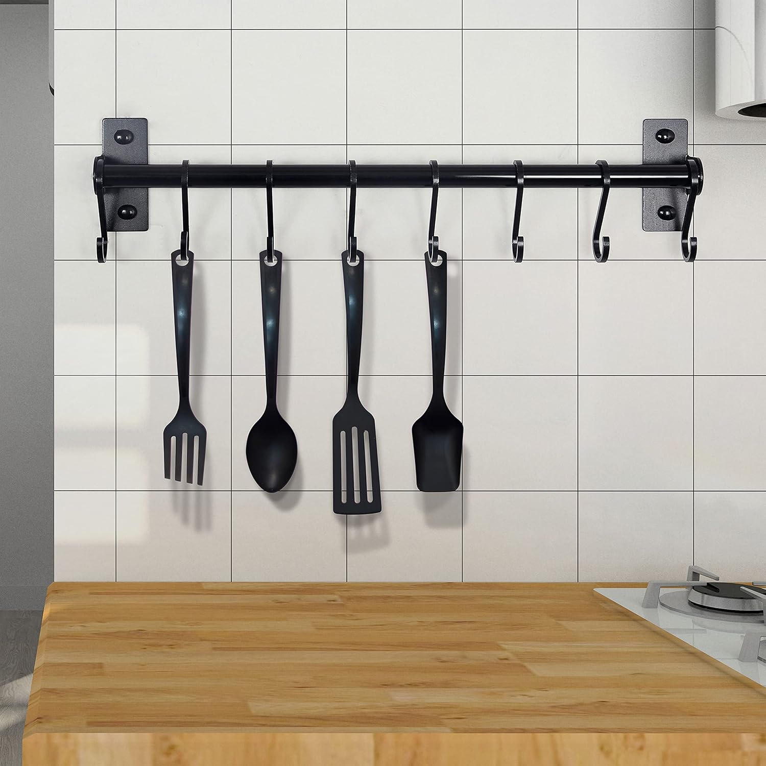 Rack - Pots and Pans Hanging Rack Rail with 8 Hooks, Pot Hangers for Kitchen, Wall Mounted, Black - Image 5