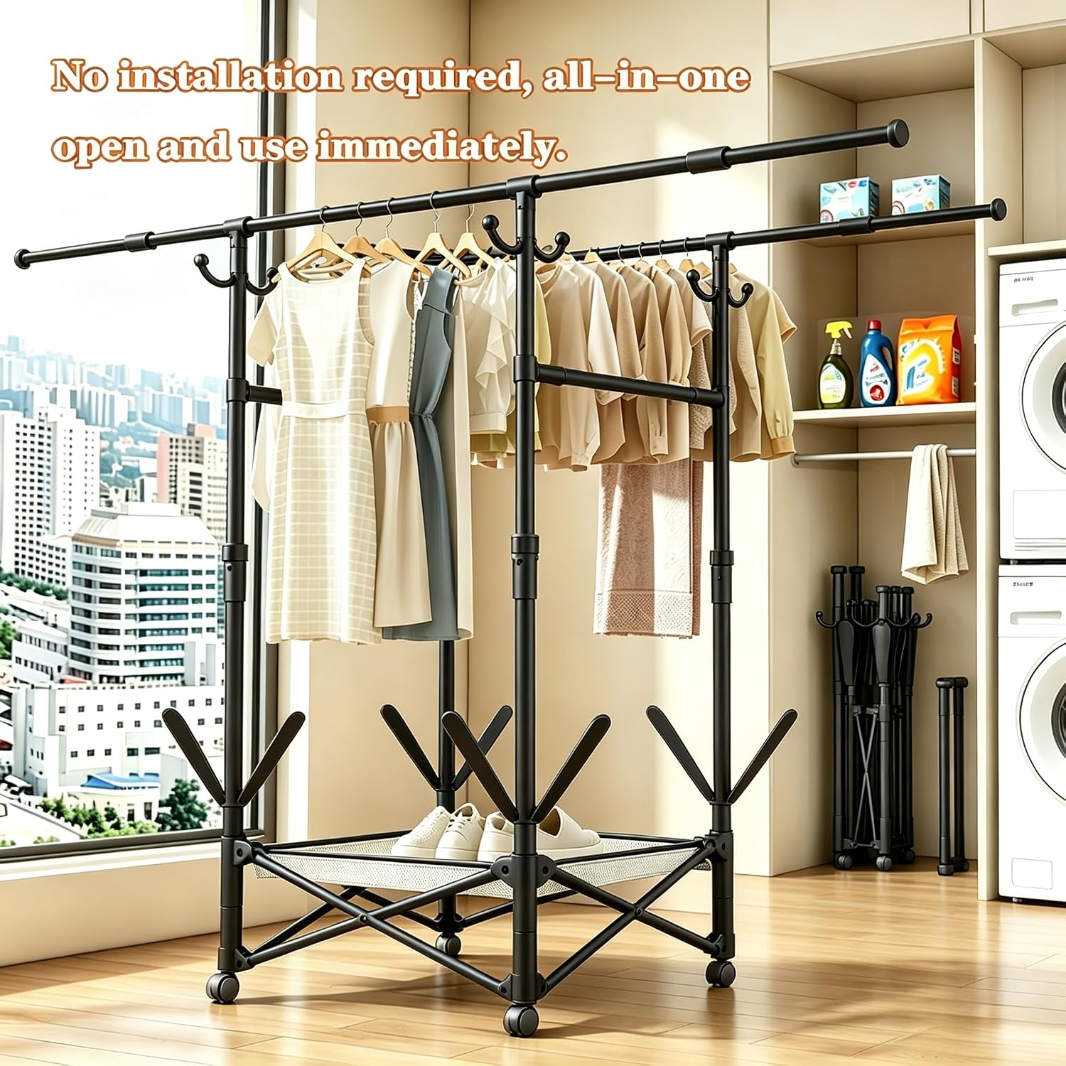 Double-Rod Rolling Clothes Drying Rack - Image 5