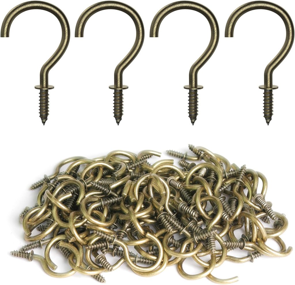 Screw Hooks, 1 Inch Metal Screw in Cup Hooks, Black, 100 Pcs
