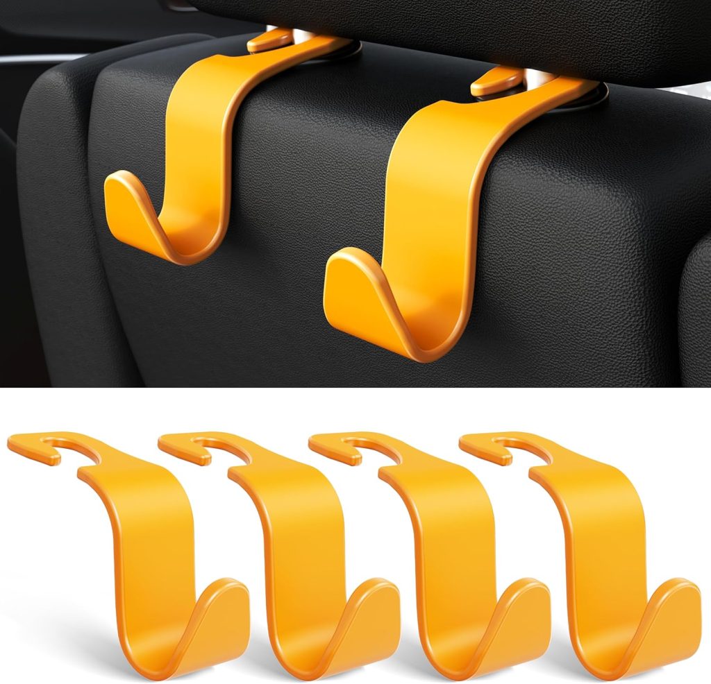 Car Seat Headrest Hook 4 Pack Hanger Storage Organizer Universal for Handbag Purse Coat fit Universal Vehicle Car Black S Type