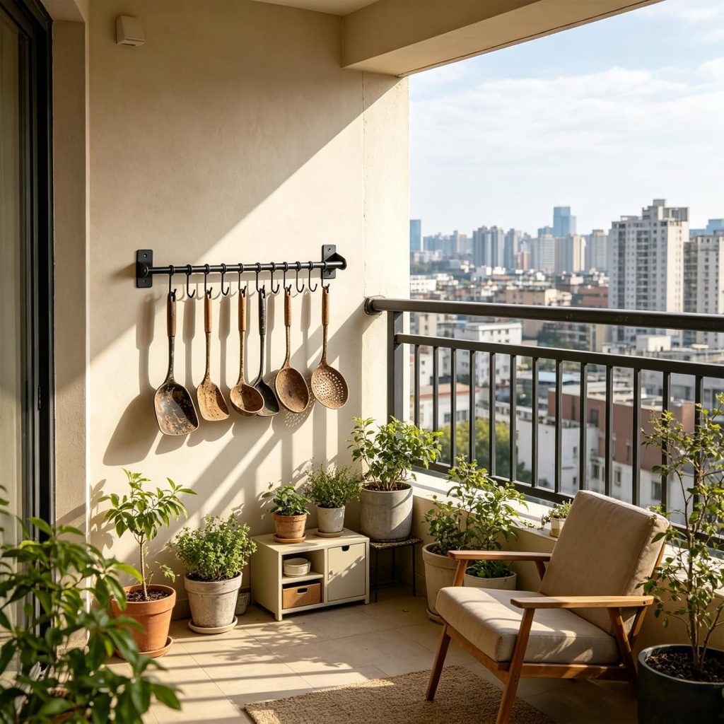 Rack, 40cm Utensil Holder Hanger Wall Mounted Kitchen Rail Pan Hanger with 10 Removable S Hooks for Mug Cup Small Items Cooking Pan Pot Bathroom