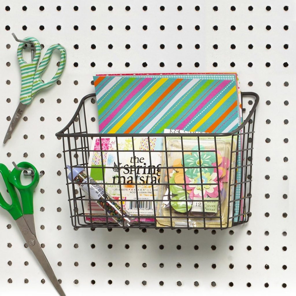 Pegboard & Wall Mount Basket, 10" x 5" 7", Industrial Gray, 10, L