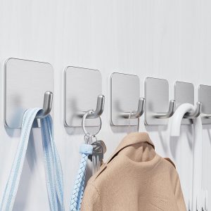 6 Pack Self Adhesive Hooks, Stainless Steel Sticky Hook Heavy Duty, Over 8kg Load - Hooks for Hanging for Towel, Coat, Key, Stick on Bathroom, Kitchen, Door and Wall - Image 1