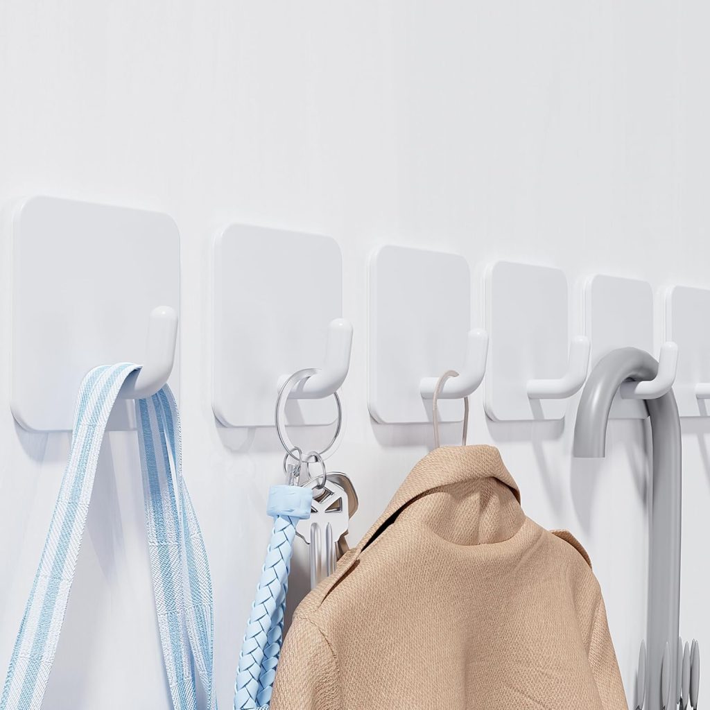 6 Pack Self Adhesive Hooks, Stainless Steel Sticky Hook Heavy Duty, Over 8kg Load - Hooks for Hanging for Towel, Coat, Key, Stick on Bathroom, Kitchen, Door and Wall